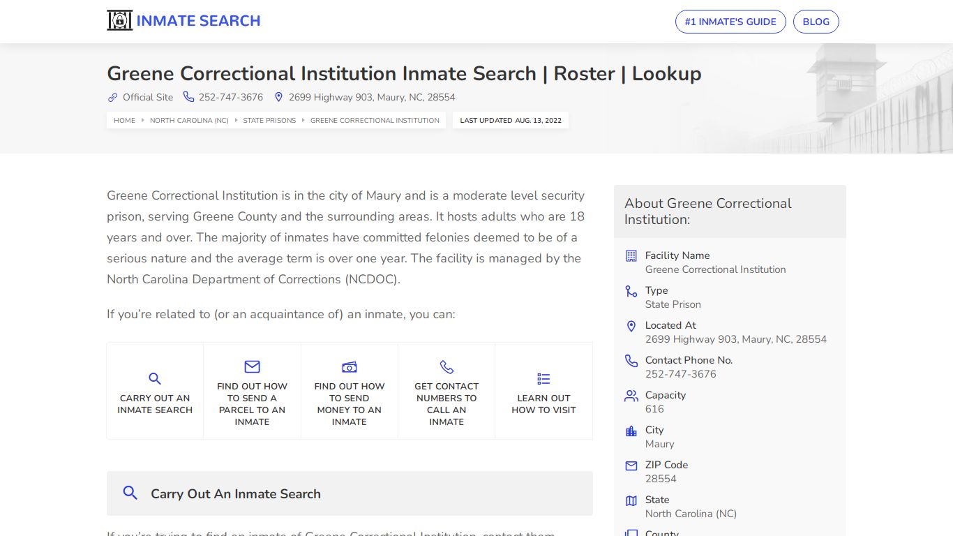 Greene Correctional Institution Inmate Search | Roster ...