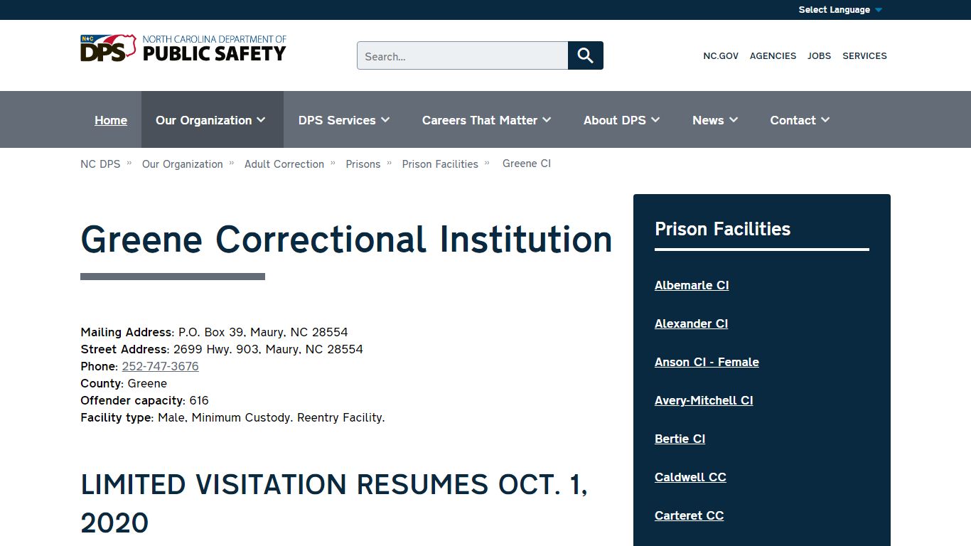NC DPS: Greene Correctional Institution